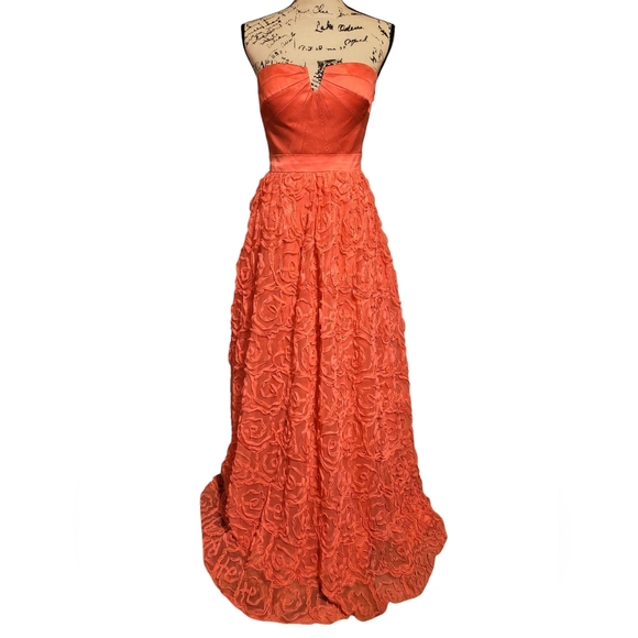 Hailey Logan By Adrianna Propell Coral Rosette Strapless Gown - Picture 3 of 14